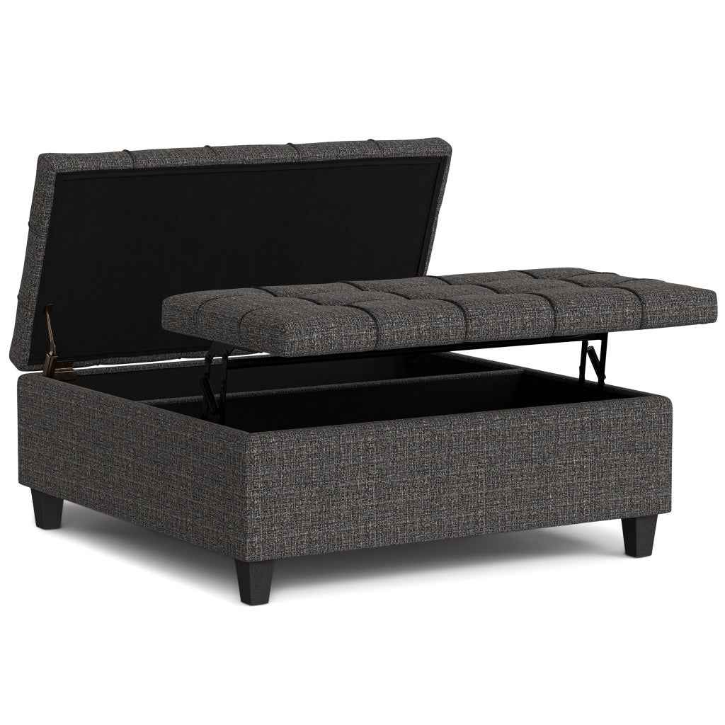 40" Ebony and Black Fabric Cocktail Ottoman With Storage