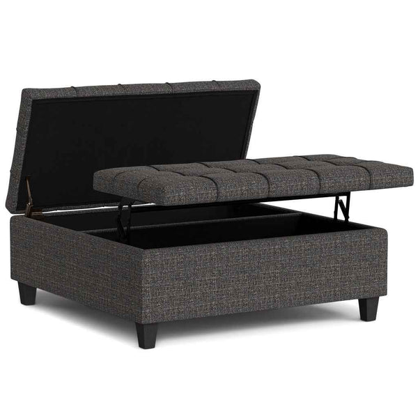 40" Ebony and Black Fabric Cocktail Ottoman With Storage