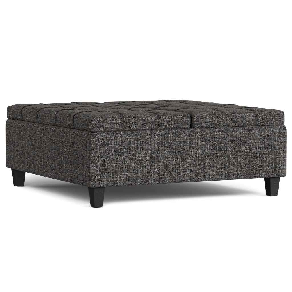 40" Ebony and Black Fabric Cocktail Ottoman With Storage