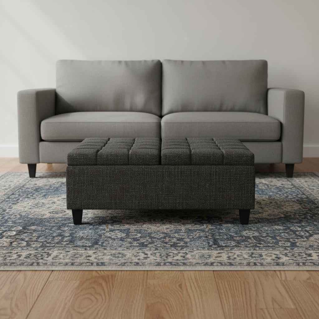 40" Ebony and Black Fabric Cocktail Ottoman With Storage