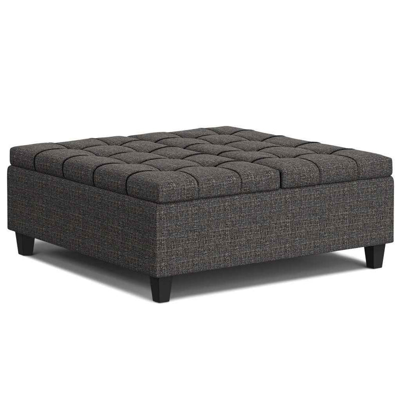 40" Ebony and Black Fabric Cocktail Ottoman With Storage