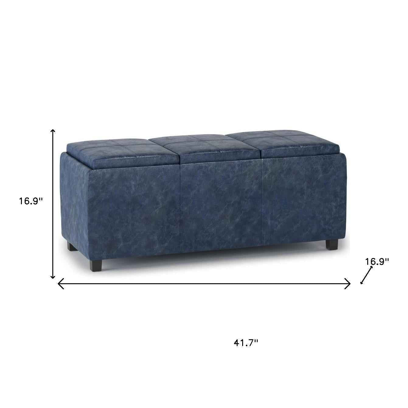 42" Dark Brown and Denim Blue Upholstery Storage Ottoman