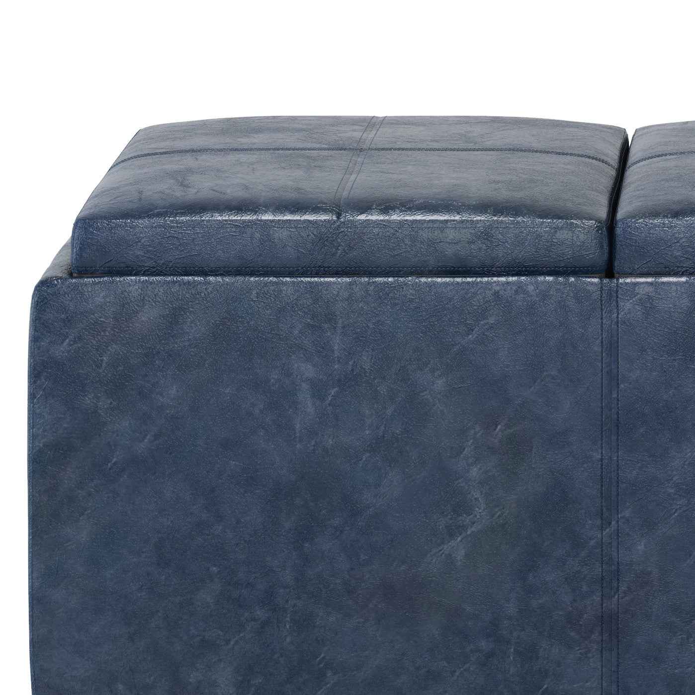 42" Dark Brown and Denim Blue Upholstery Storage Ottoman