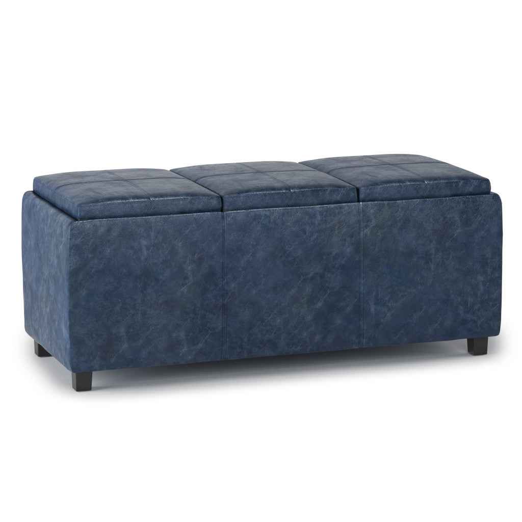 42" Dark Brown and Denim Blue Upholstery Storage Ottoman