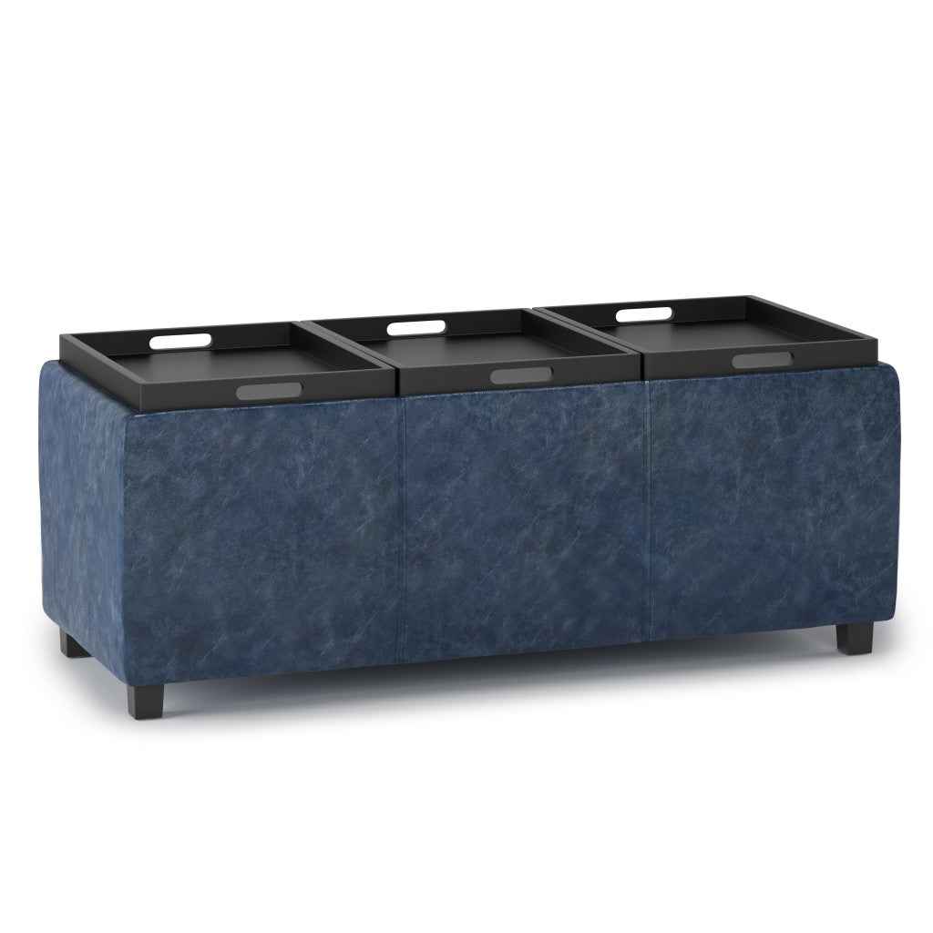 42" Dark Brown and Denim Blue Upholstery Storage Ottoman