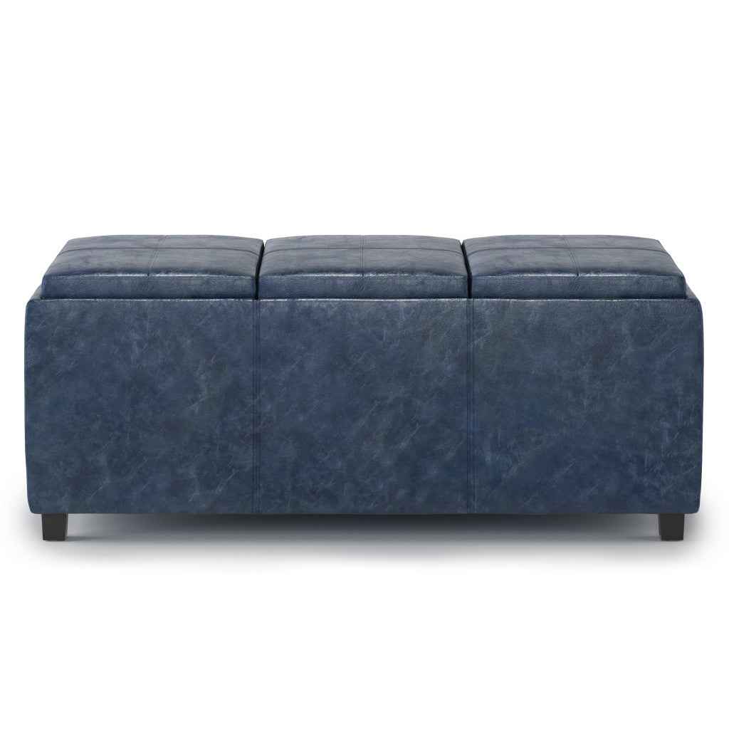 42" Dark Brown and Denim Blue Upholstery Storage Ottoman