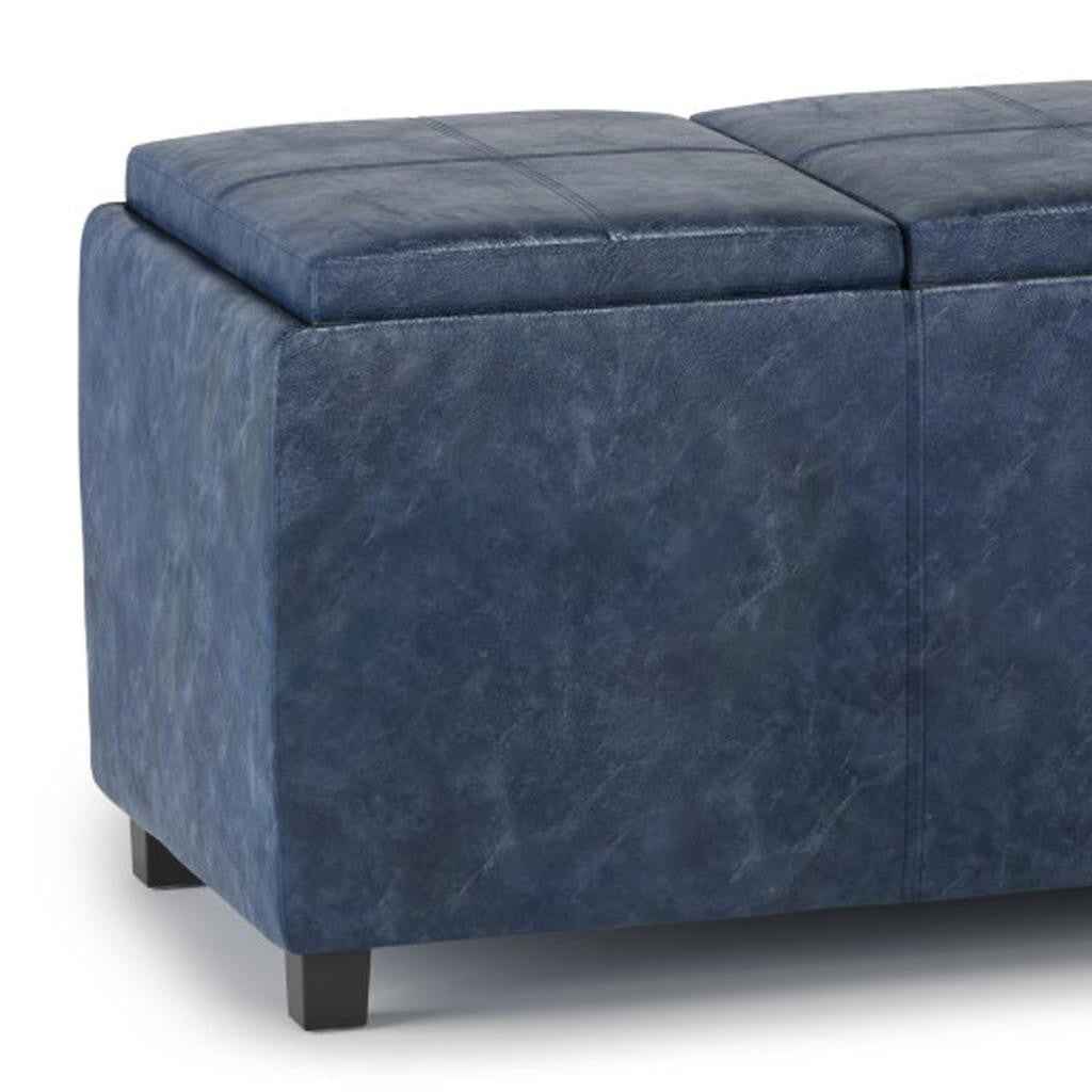 42" Dark Brown and Denim Blue Upholstery Storage Ottoman
