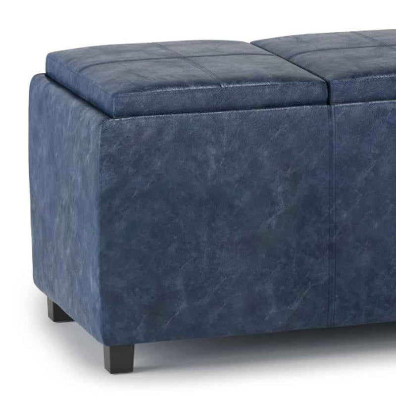42" Dark Brown and Denim Blue Upholstery Storage Ottoman