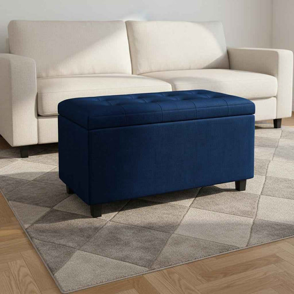 34" Dark Brown and Blue Upholstery Storage Ottoman