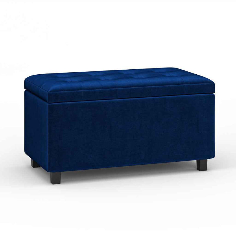 34" Dark Brown and Blue Upholstery Storage Ottoman