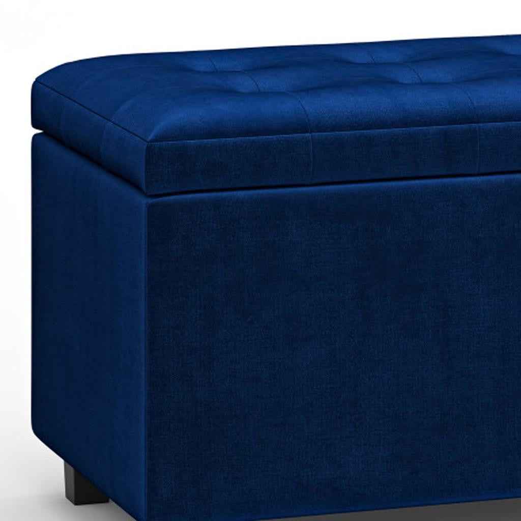 34" Dark Brown and Blue Upholstery Storage Ottoman