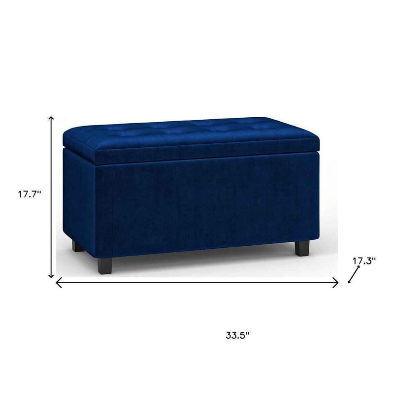 34" Dark Brown and Blue Upholstery Storage Ottoman