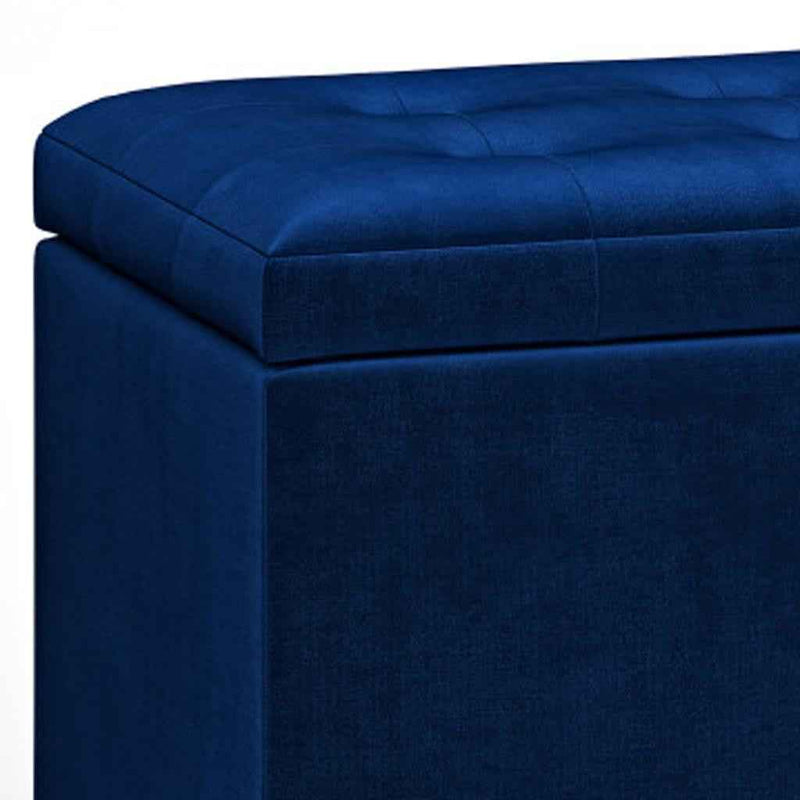34" Dark Brown and Blue Upholstery Storage Ottoman