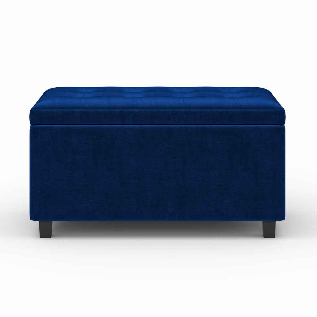 34" Dark Brown and Blue Upholstery Storage Ottoman
