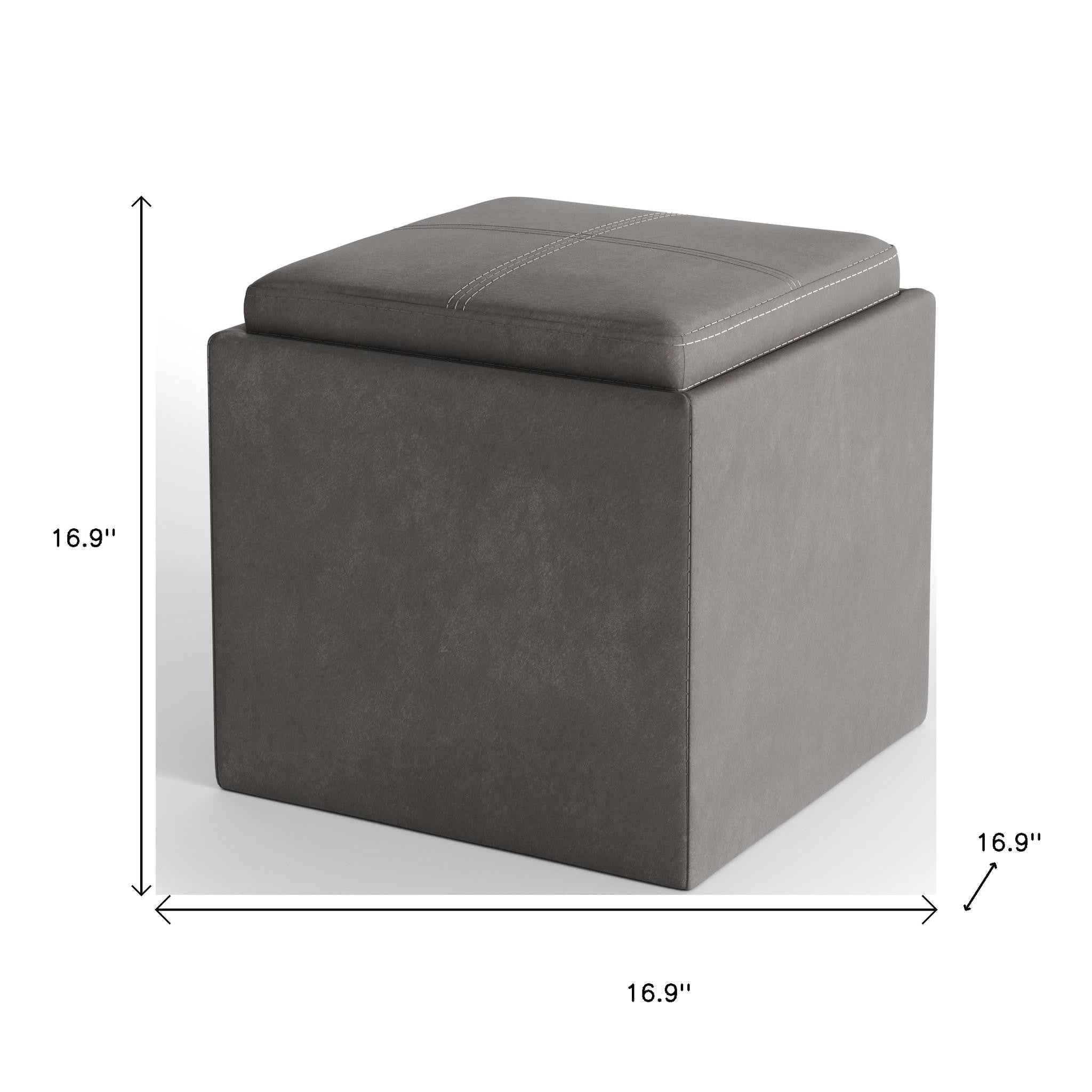 17" Slate Gray Upholstery Storage Ottoman