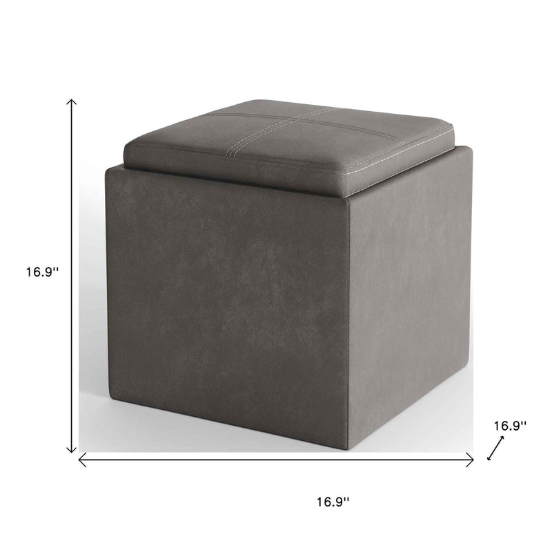 17" Slate Gray Upholstery Storage Ottoman