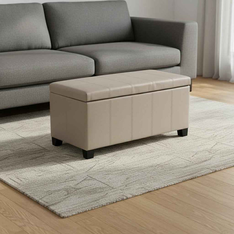 36" Dark Brown and Cream Upholstery Storage Ottoman