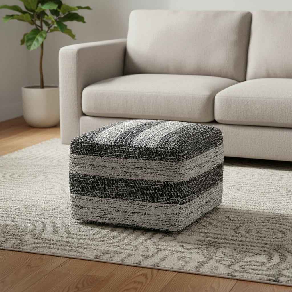 18" Gray Cotton Pouf Ottoman