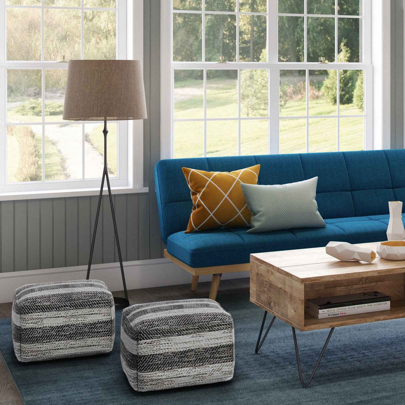 18" Gray Cotton Pouf Ottoman