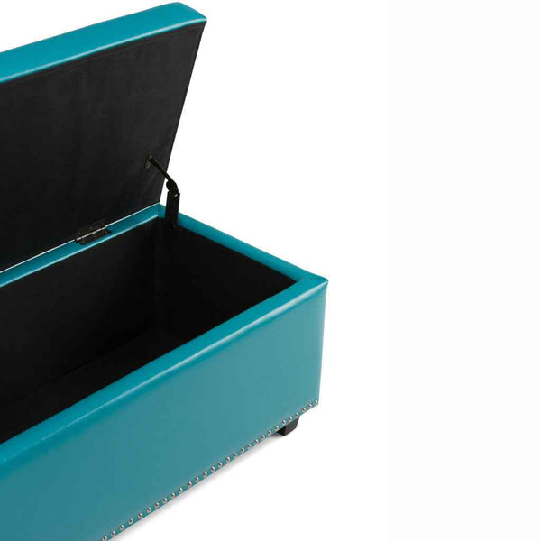 48" Dark Brown and Blue Upholstery Storage Ottoman