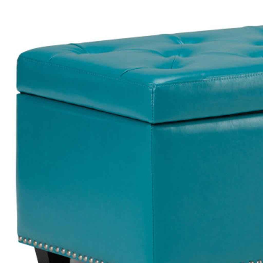 48" Dark Brown and Blue Upholstery Storage Ottoman