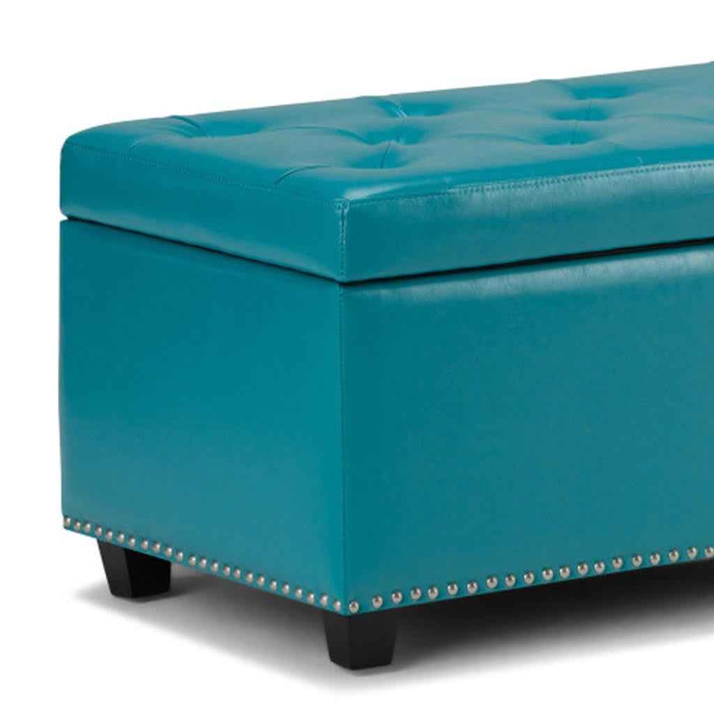 48" Dark Brown and Blue Upholstery Storage Ottoman