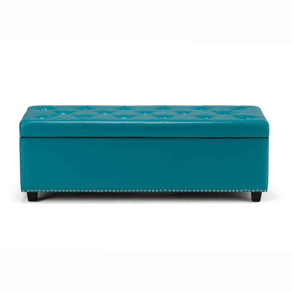 48" Dark Brown and Blue Upholstery Storage Ottoman