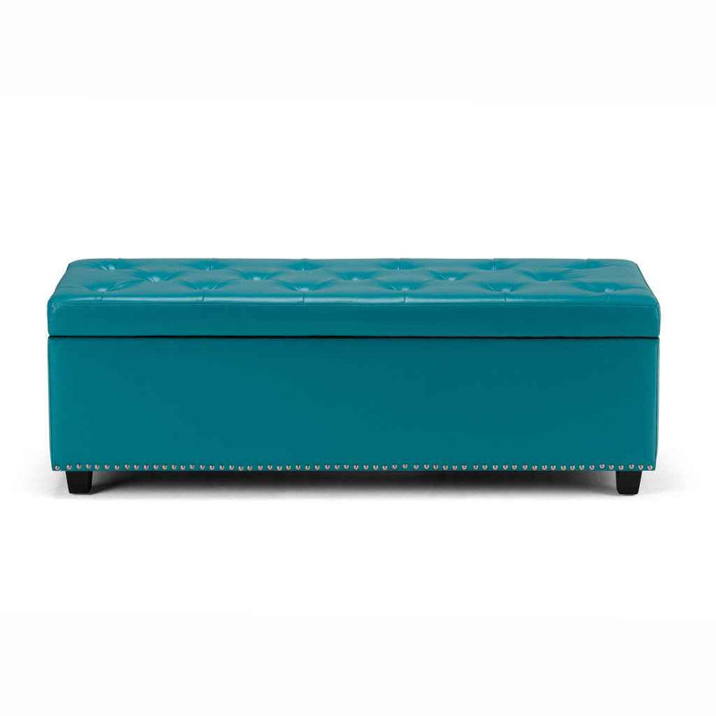 48" Dark Brown and Blue Upholstery Storage Ottoman