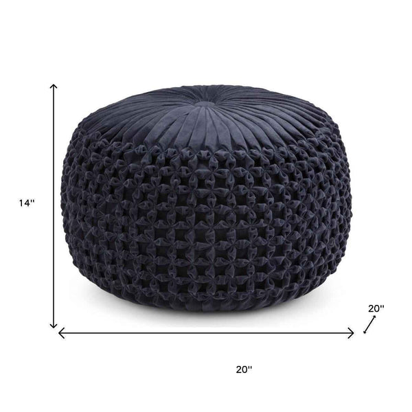 20" Blue Velvet Round Pouf Ottoman