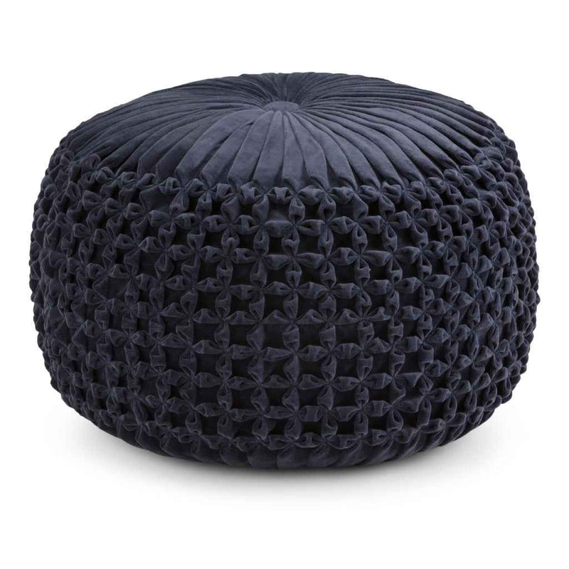20" Blue Velvet Round Pouf Ottoman