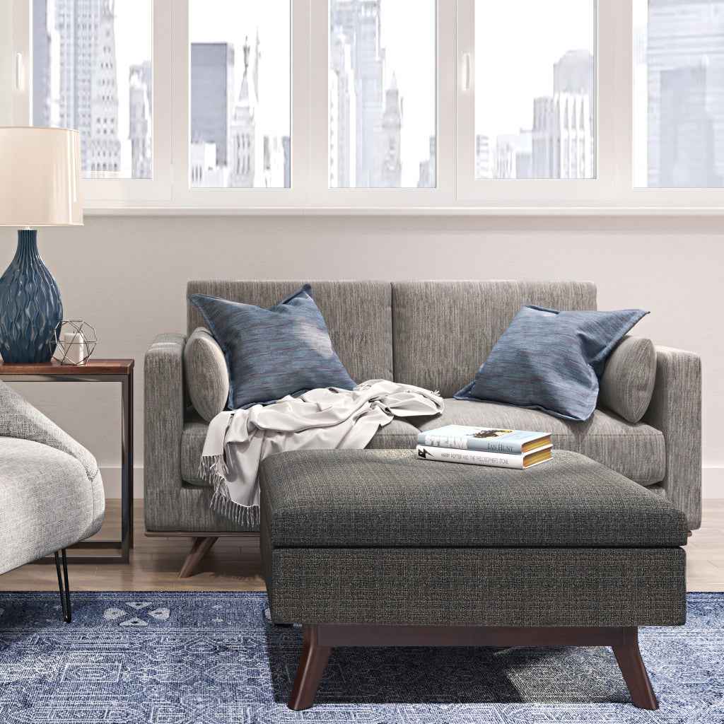 34" Ebony and Brown Fabric Cocktail Ottoman With Storage