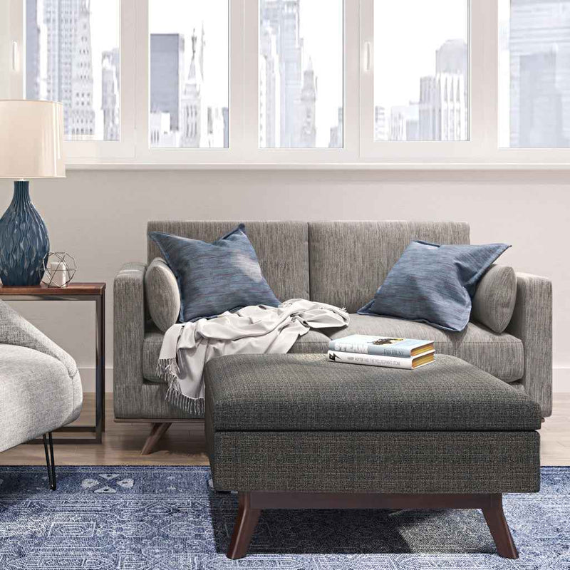 34" Ebony and Brown Fabric Cocktail Ottoman With Storage