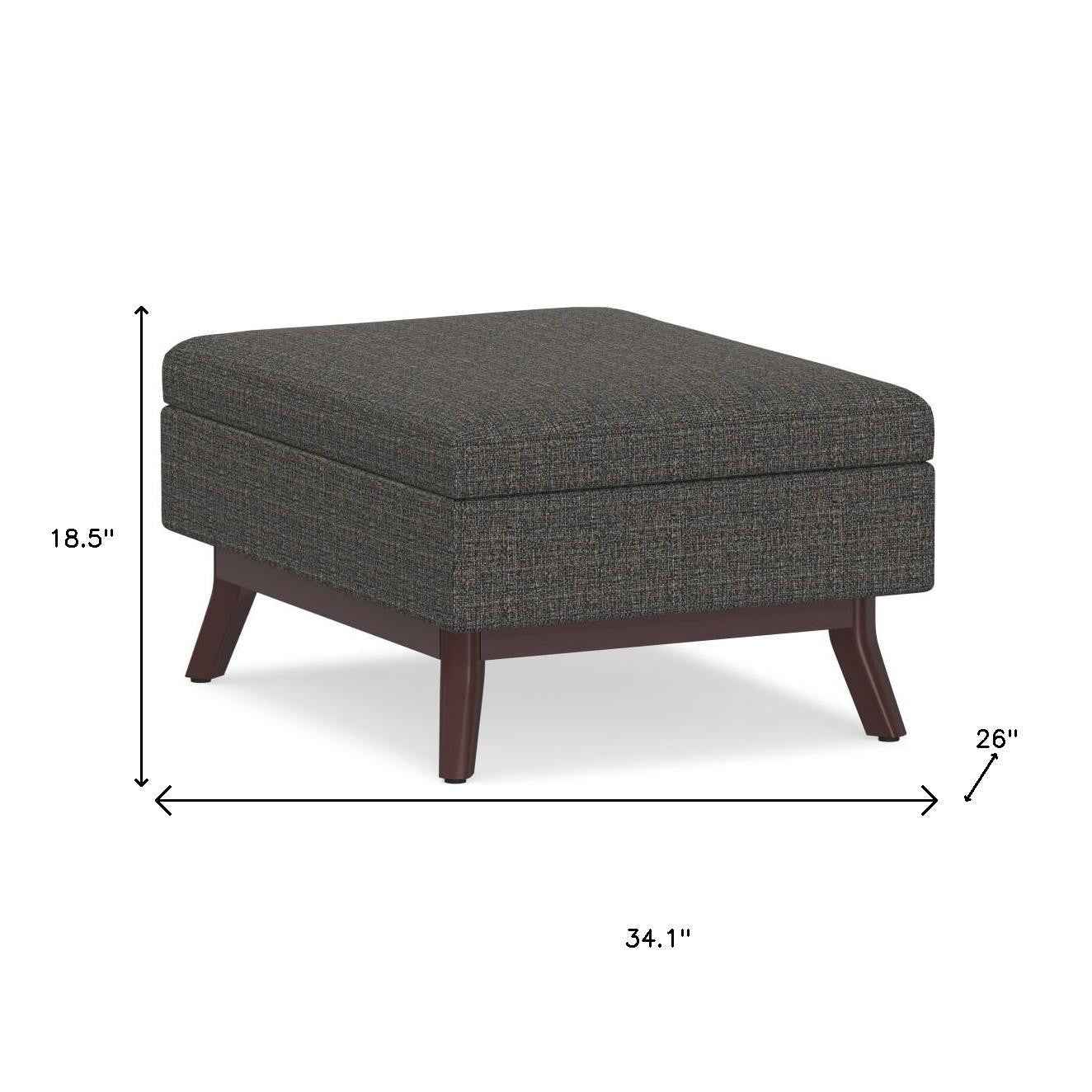 34" Ebony and Brown Fabric Cocktail Ottoman With Storage