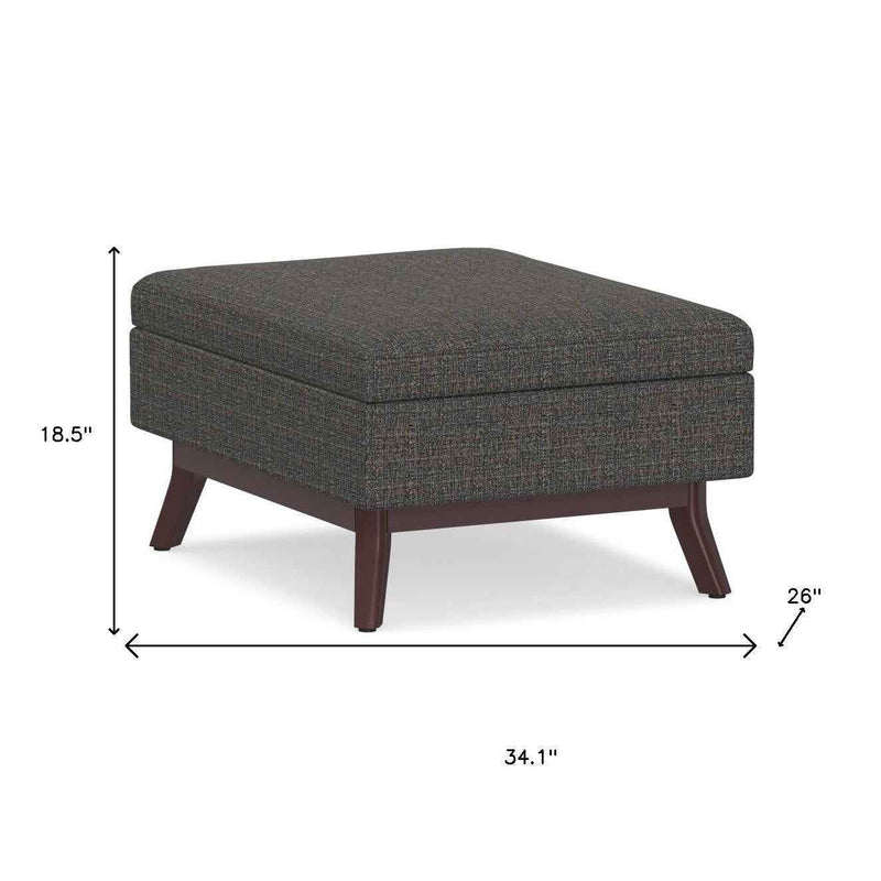 34" Ebony and Brown Fabric Cocktail Ottoman With Storage
