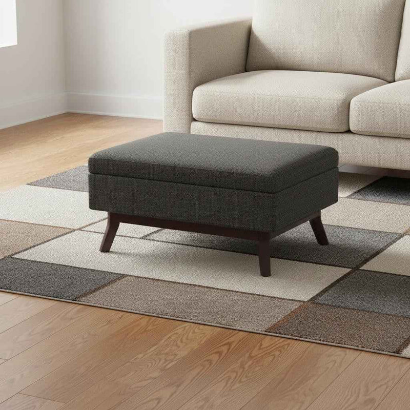 34" Ebony and Brown Fabric Cocktail Ottoman With Storage