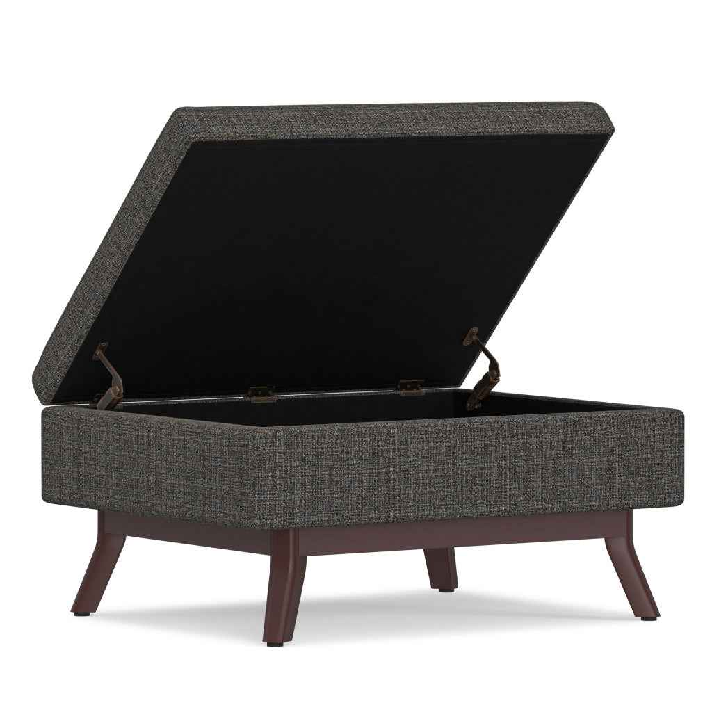 34" Ebony and Brown Fabric Cocktail Ottoman With Storage
