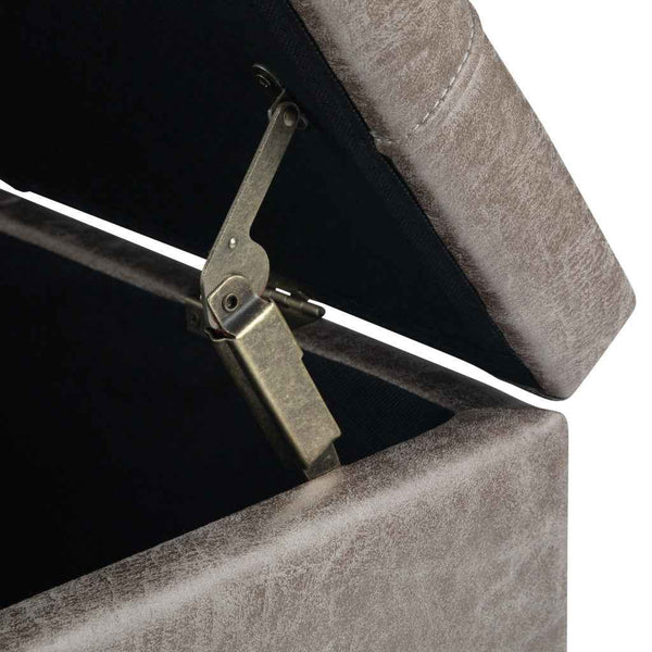 36" Gray and Espresso Leather Cocktail Ottoman With Storage