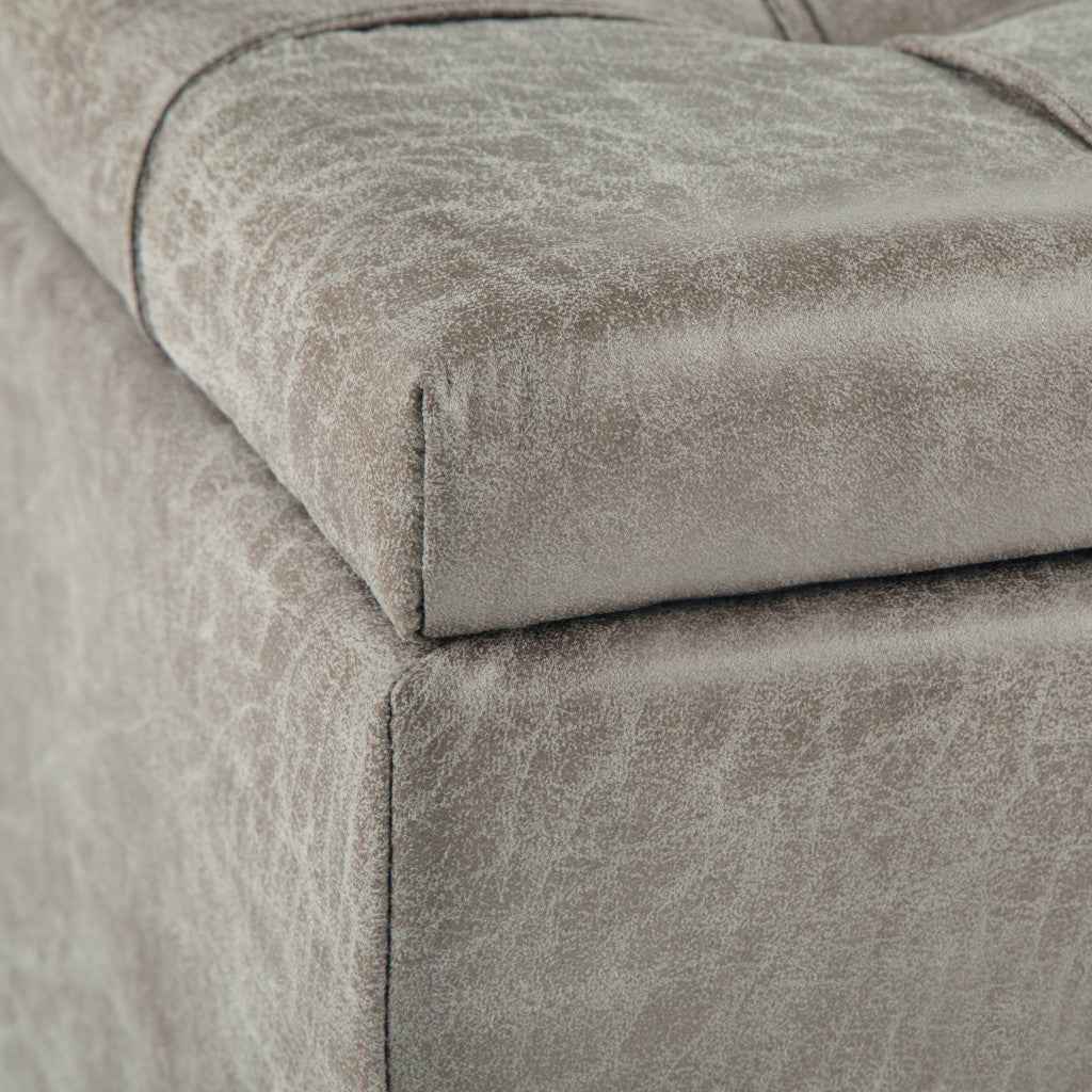 36" Gray and Espresso Leather Cocktail Ottoman With Storage