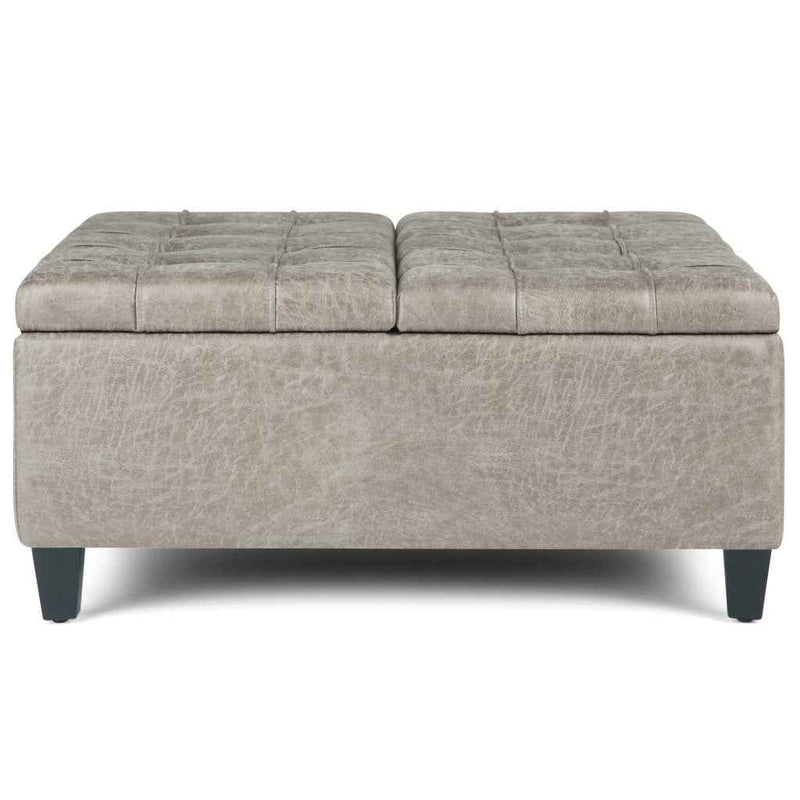 36" Gray and Espresso Leather Cocktail Ottoman With Storage