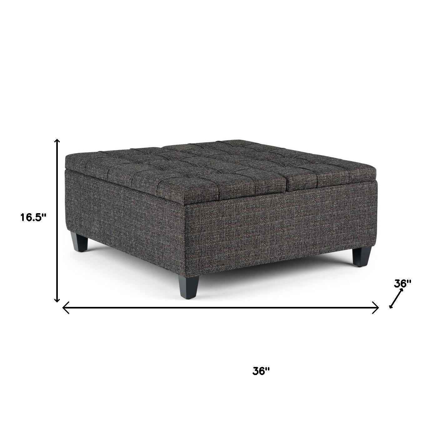 36" Ebony and Espresso Fabric Cocktail Ottoman With Storage