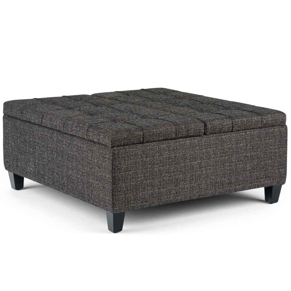 36" Ebony and Espresso Fabric Cocktail Ottoman With Storage