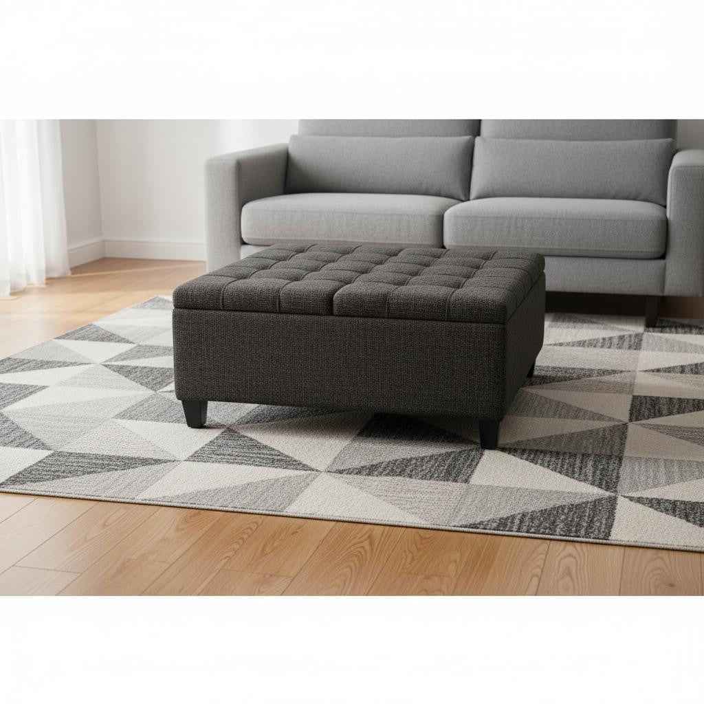 36" Ebony and Espresso Fabric Cocktail Ottoman With Storage