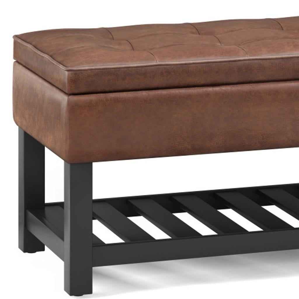 44" Brown and Dark Brown Leather Ottoman With Storage