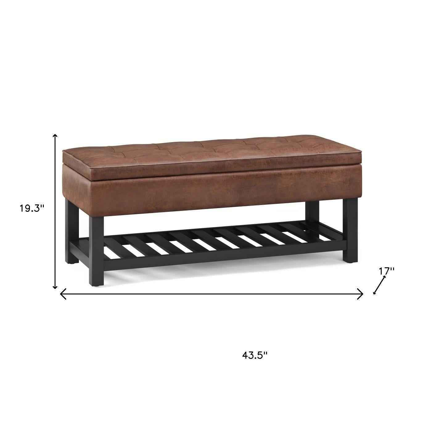 44" Brown and Dark Brown Leather Ottoman With Storage