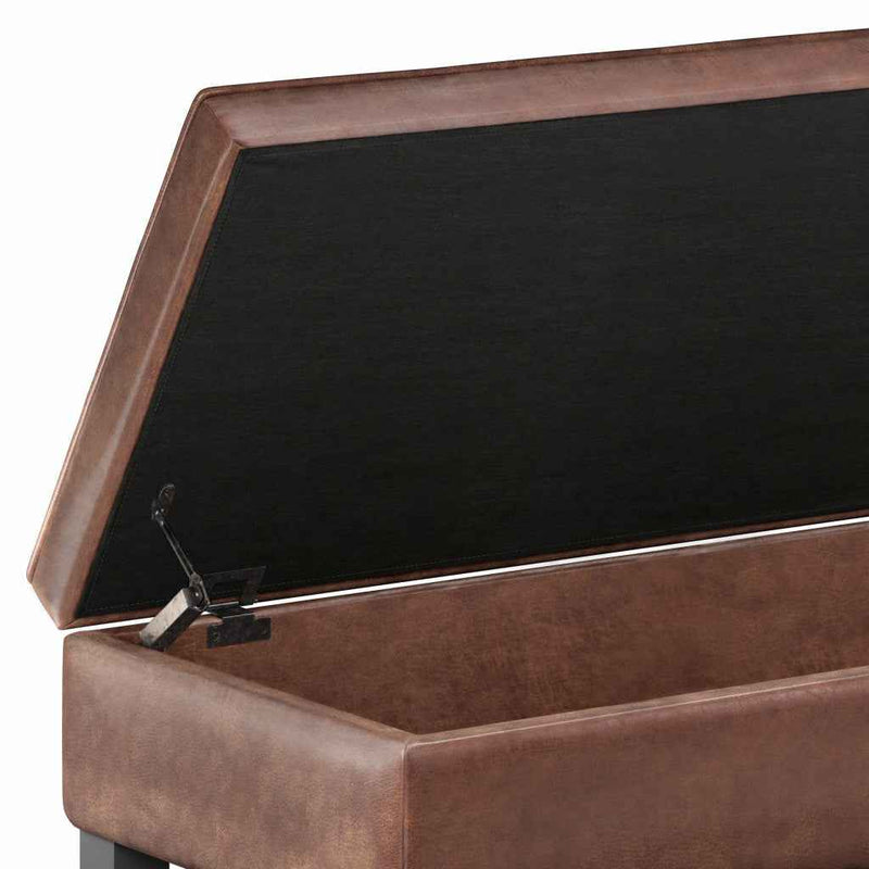 44" Brown and Dark Brown Leather Ottoman With Storage