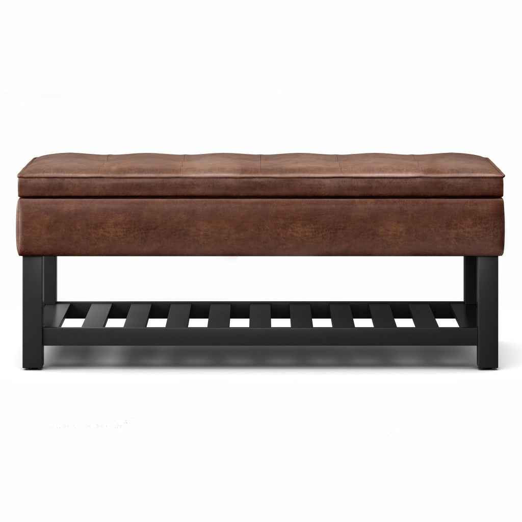 44" Brown and Dark Brown Leather Ottoman With Storage