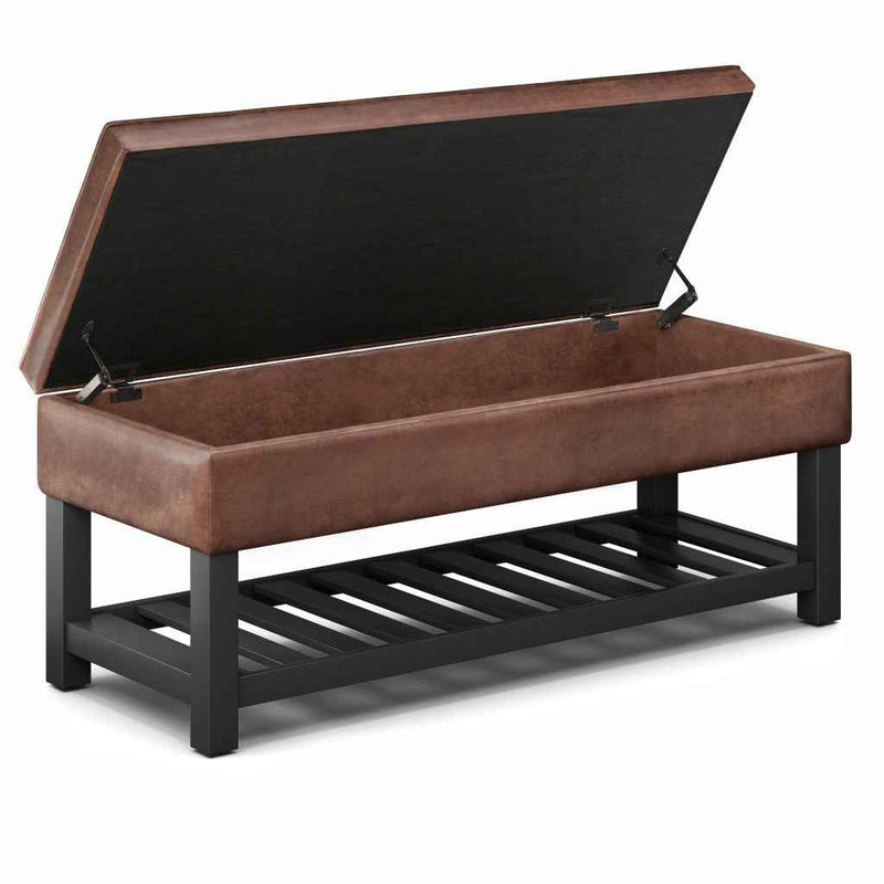 44" Brown and Dark Brown Leather Ottoman With Storage