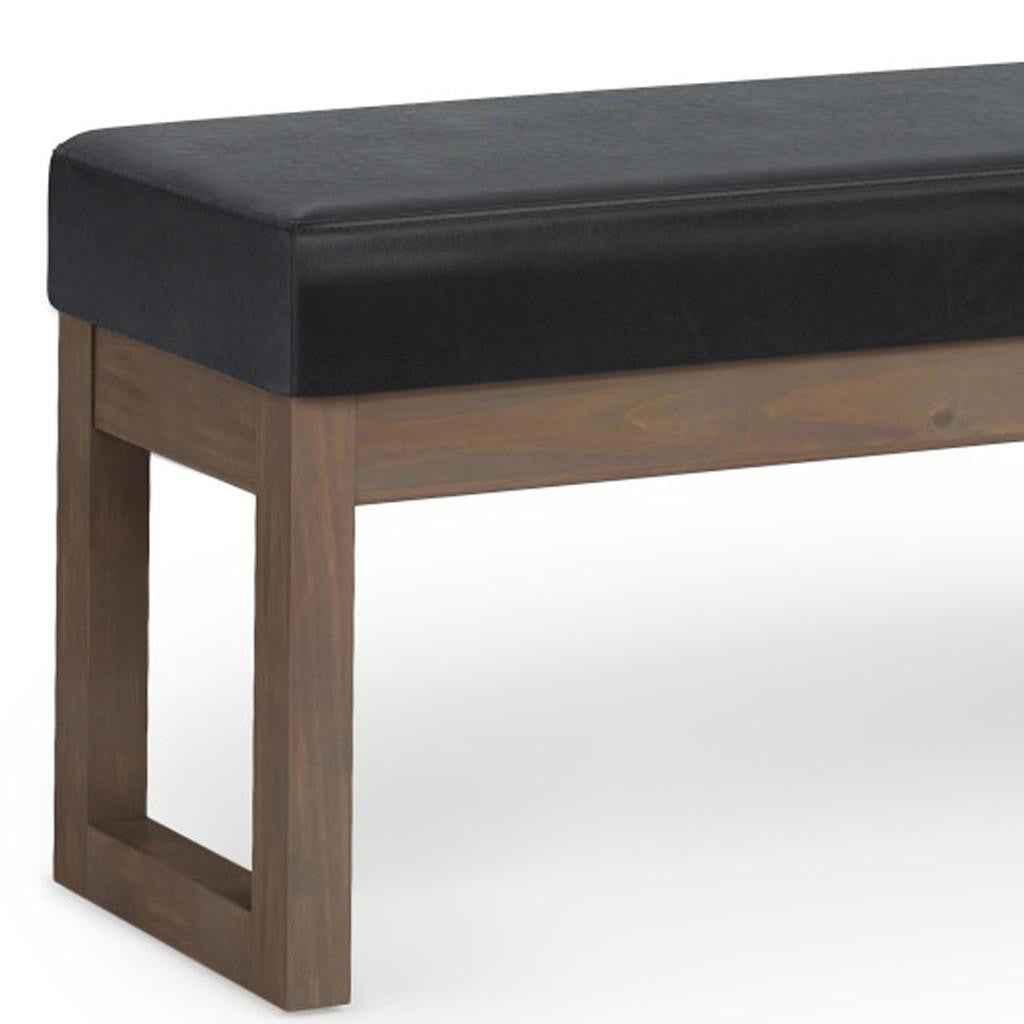 44" Black and Brown Leather Ottoman