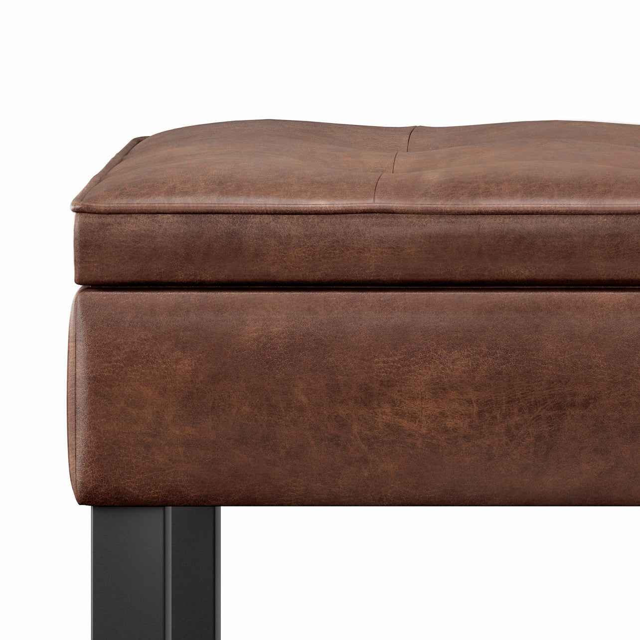 44" Brown and Dark Brown Leather Ottoman With Storage