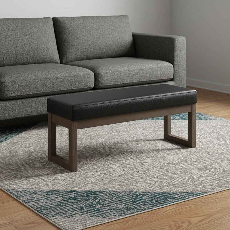 44" Black and Brown Leather Ottoman